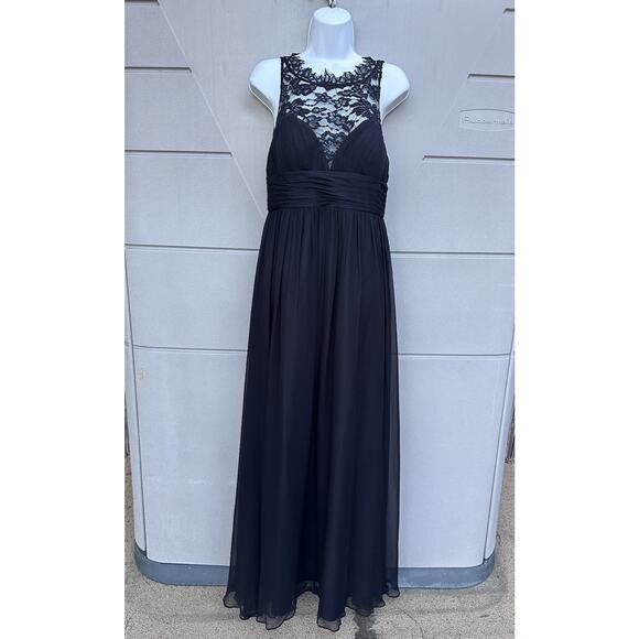 Aidan Mattox Black Illusion Neckline Lace & Silk Chiffon Gown Sz 6 Party Formal - Picture 5 of 16